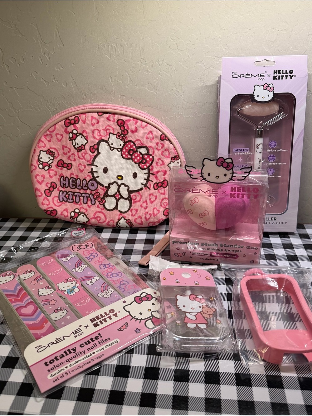 Hello Kitty Pink Makeup Pouch & Beauty Accessory Bundle Set